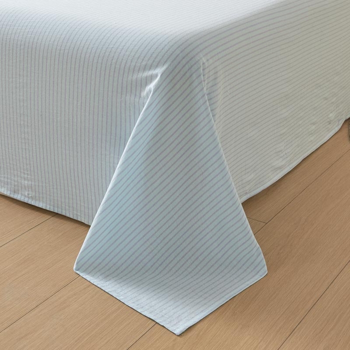 91家纺网 家纺一手货源 找家纺 ab家纺 2025新款简约色织水洗棉床单 余晖-蓝紫