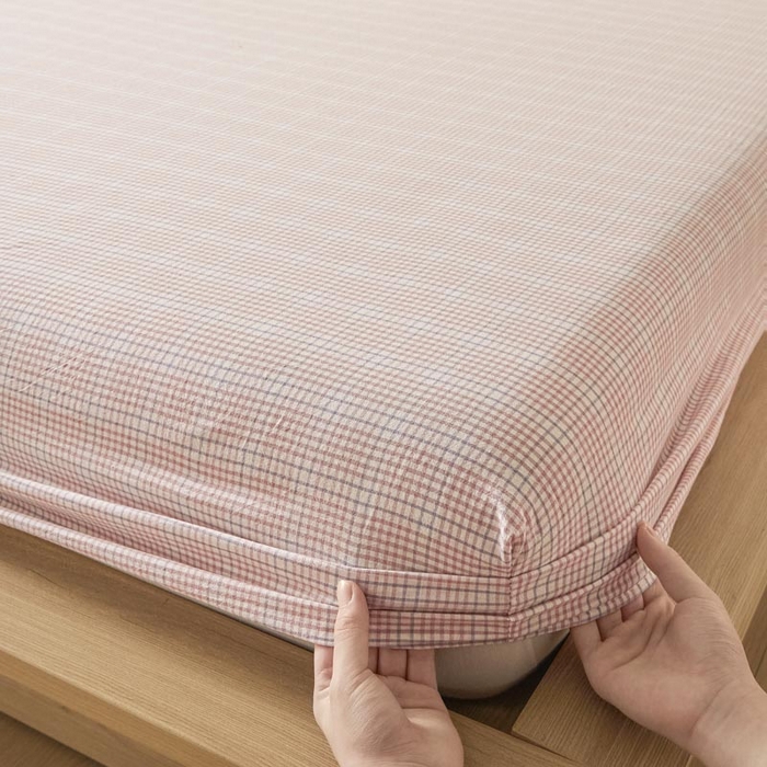 91家纺网 家纺一手货源 找家纺 ab家纺 2025新款简约色织水洗棉床笠 芙卡格-粉