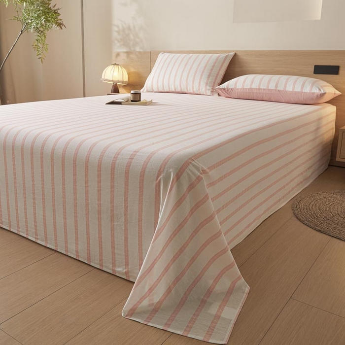 91家纺网 家纺一手货源 找家纺 ab家纺 2025新款简约色织水洗棉床单 平行线-桔