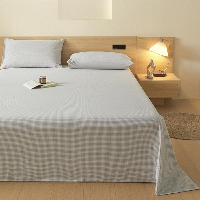 91家纺网 家纺一手货源 找家纺 ab家纺 2025新款简约色织水洗棉床单 可颂-灰