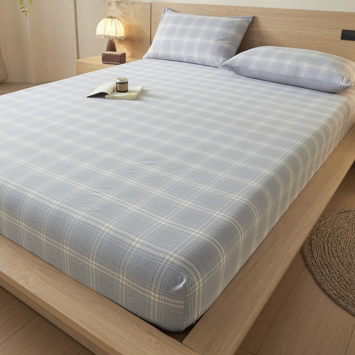 91家纺网 家纺一手货源 找家纺 ab家纺 2025新款简约色织水洗棉床笠 希格文-灰