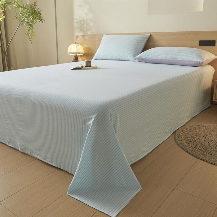 91家纺网 家纺一手货源 找家纺 ab家纺 2025新款简约色织水洗棉床单 余晖-蓝紫