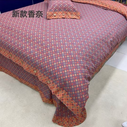 鲁爱 2025新款全棉色织双层纱纽扣款四件套 新款香奈