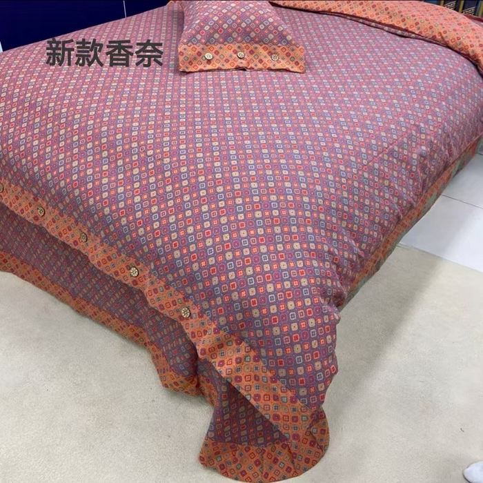 91家纺网 家纺一手货源 找家纺 鲁爱 2025新款全棉色织双层纱纽扣款四件套 新款香奈