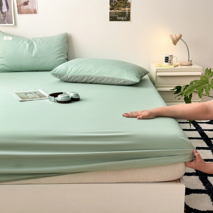 91家纺网 家纺一手货源 找家纺 曼之夏 2025新款全棉纯色单床笠系列 浅绿