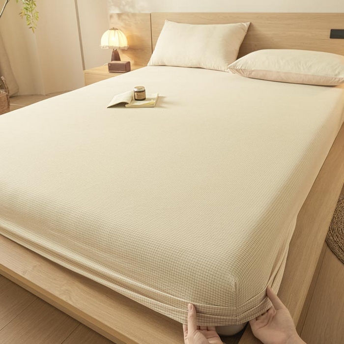 91家纺网 家纺一手货源 找家纺 ab家纺 2025新款简约色织水洗棉床笠 可颂-黄