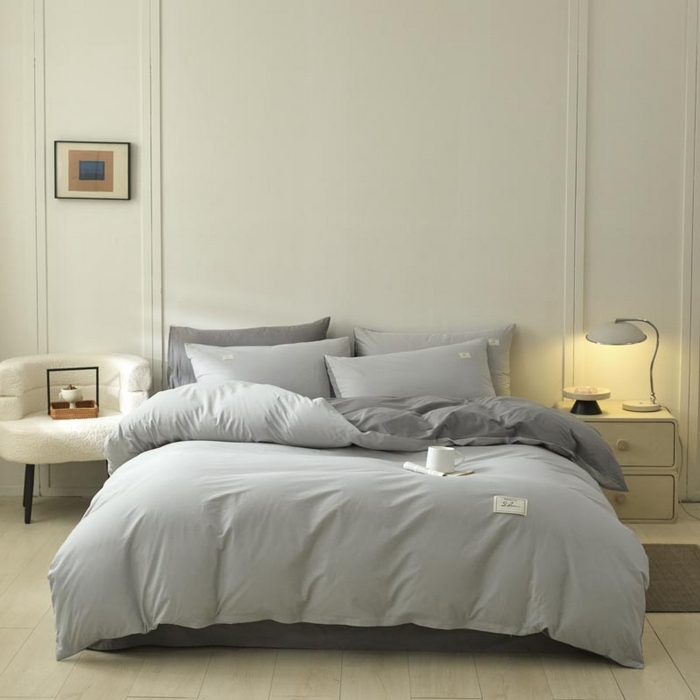 91家纺网 家纺一手货源 找家纺 ab家纺 2025新款色织全棉40支水洗棉四件套--双拼第二组 浅灰深灰