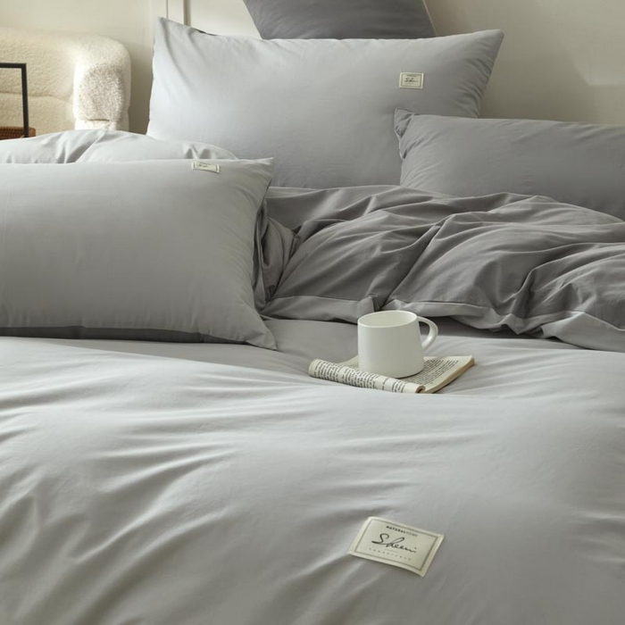 91家纺网 家纺一手货源 找家纺 ab家纺 2025新款色织全棉40支水洗棉四件套--双拼第二组 浅灰深灰