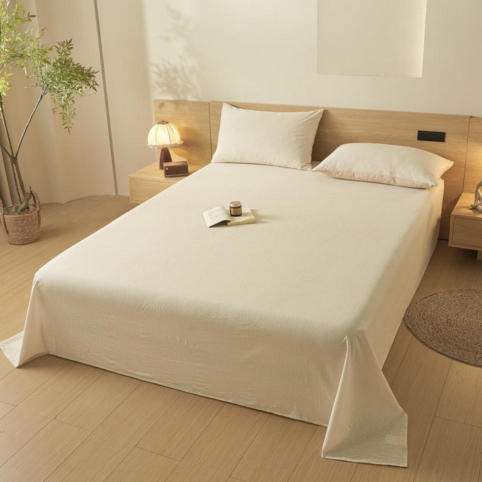 91家纺网 家纺一手货源 找家纺 ab家纺 2025新款简约色织水洗棉床单 可颂-黄