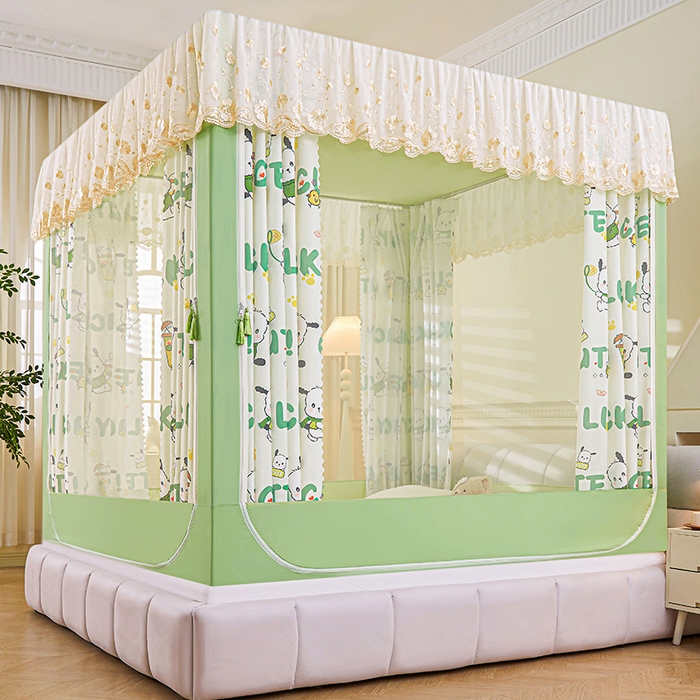 91家纺网 家纺一手货源 找家纺 艾晶美家纺有限公司 2025新款坐式刺绣床帘蚊帐 奶茶狗