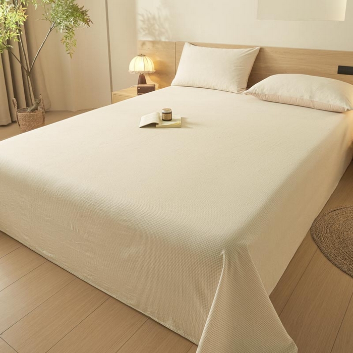 91家纺网 家纺一手货源 找家纺 ab家纺 2025新款简约色织水洗棉床单 可颂-黄