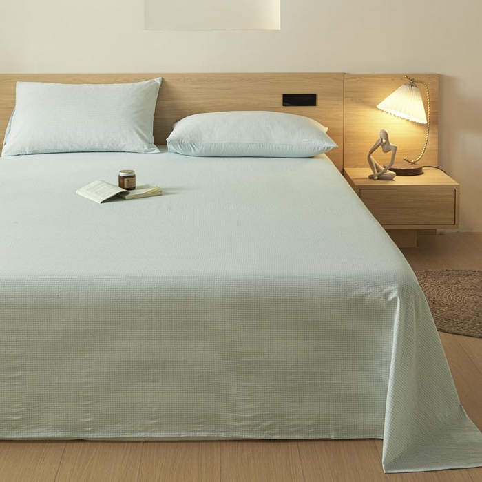 91家纺网 家纺一手货源 找家纺 ab家纺 2025新款简约色织水洗棉床单 可颂-蓝