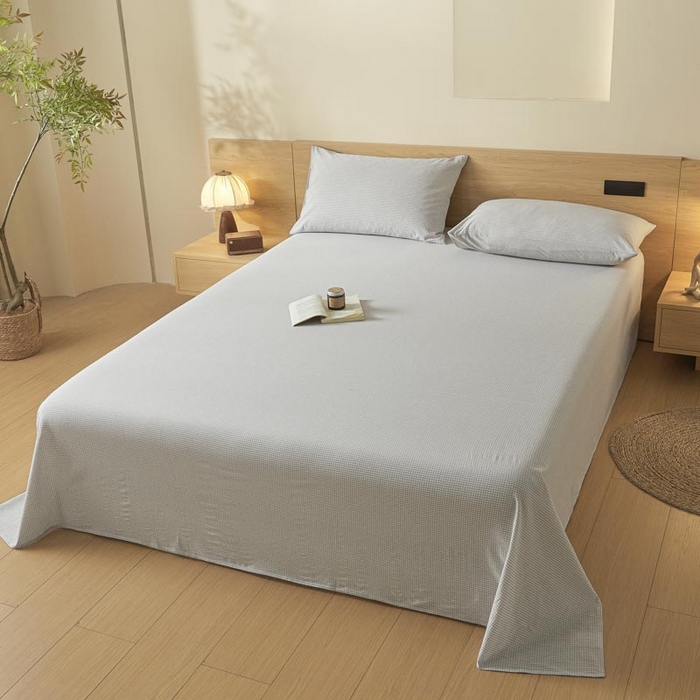 91家纺网 家纺一手货源 找家纺 ab家纺 2025新款简约色织水洗棉床单 可颂-灰