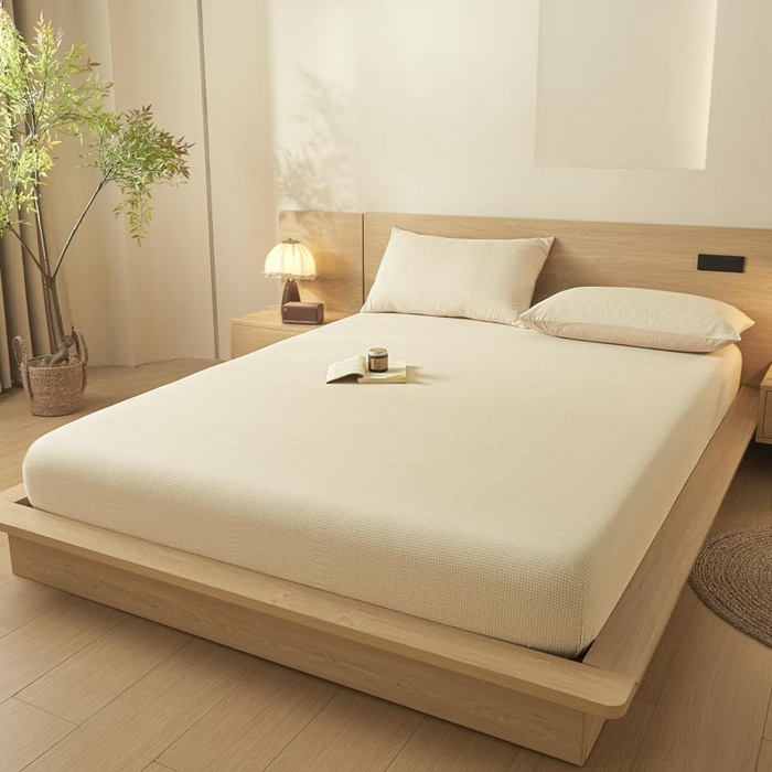 91家纺网 家纺一手货源 找家纺 ab家纺 2025新款简约色织水洗棉床笠 可颂-黄