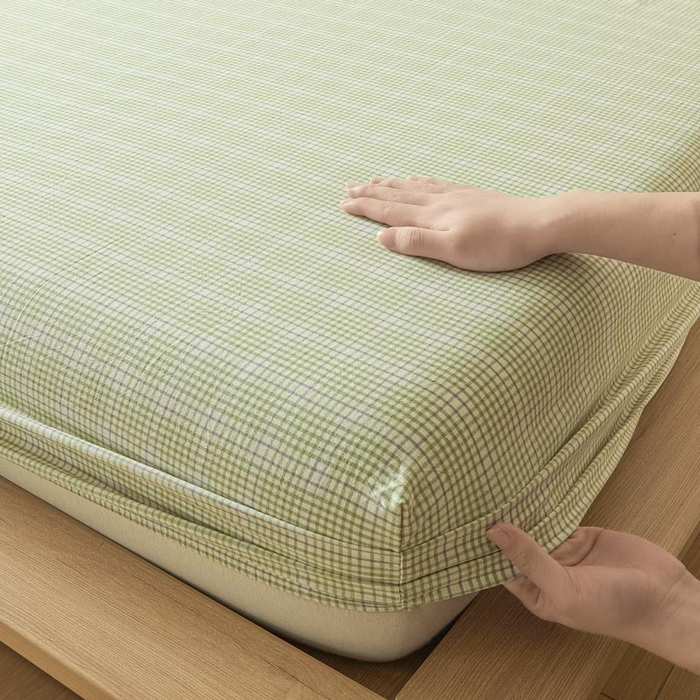 91家纺网 家纺一手货源 找家纺 ab家纺 2025新款简约色织水洗棉床笠 可颂-绿