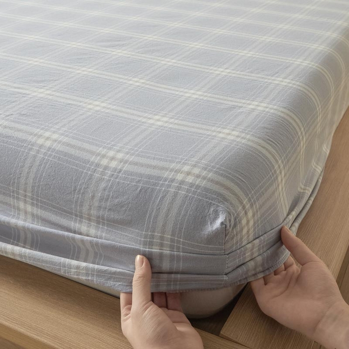 91家纺网 家纺一手货源 找家纺 ab家纺 2025新款简约色织水洗棉床笠 希格文-灰