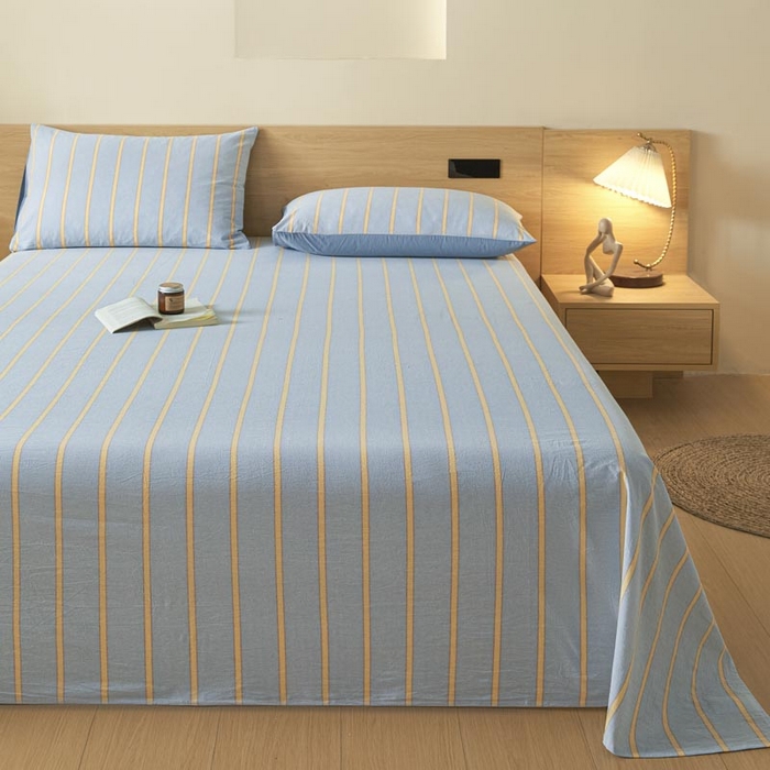 91家纺网 家纺一手货源 找家纺 ab家纺 2025新款简约色织水洗棉床单 弗兰西-蓝