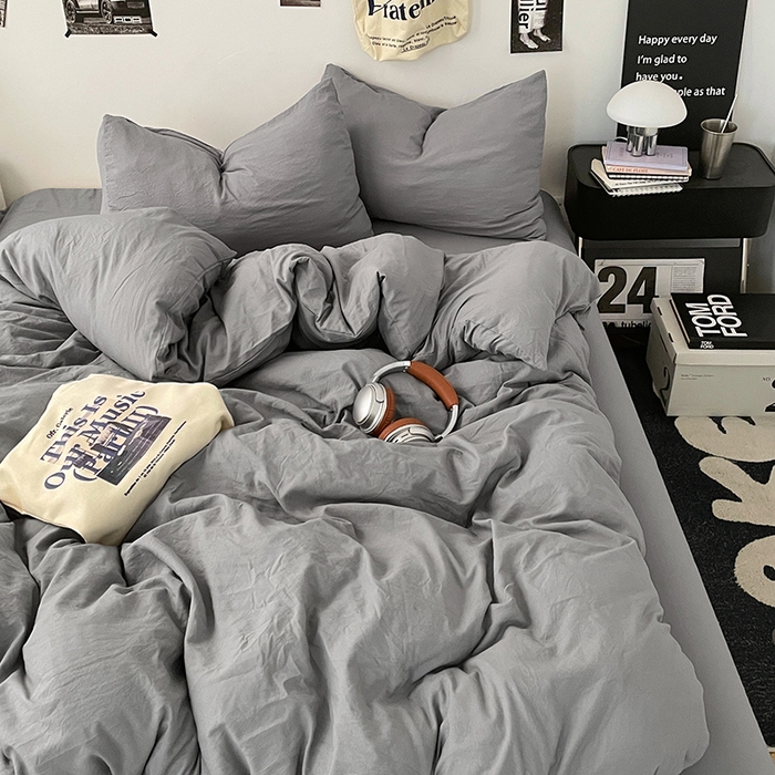 91家纺网 家纺一手货源 找家纺 优承佳生活馆 2025新款ins风纯色水洗m四件套 流光灰