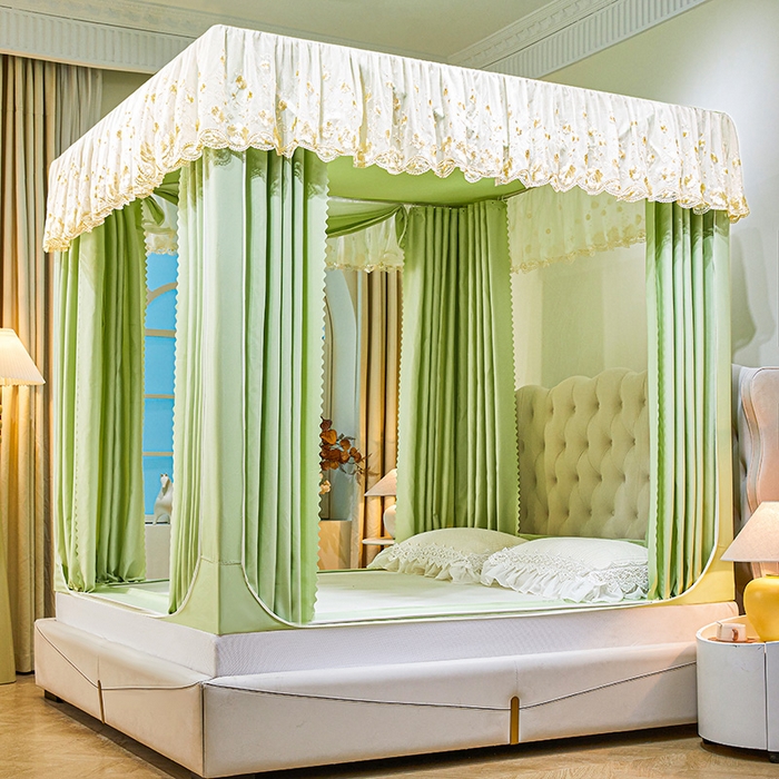 91家纺网 家纺一手货源 找家纺 艾晶美家纺有限公司 2025新款坐式刺绣床帘蚊帐 青果绿