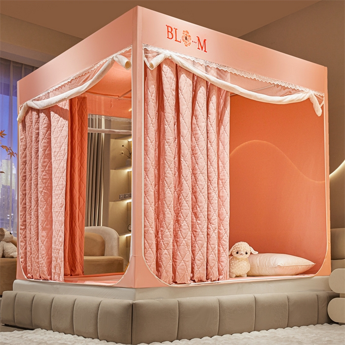 91家纺网 家纺一手货源 找家纺 艾晶美家纺有限公司 2025新款夹棉保暖坐式床帘蚊帐 夹棉款山茶花