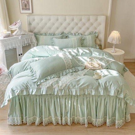 91家纺网 家纺一手货源 找家纺 （总）恋尚 2025新款60贡缎长绒棉床笠裙款四件套-赫朵