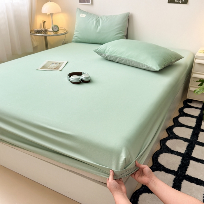 91家纺网 家纺一手货源 找家纺 曼之夏 2025新款全棉纯色单床笠系列 浅绿