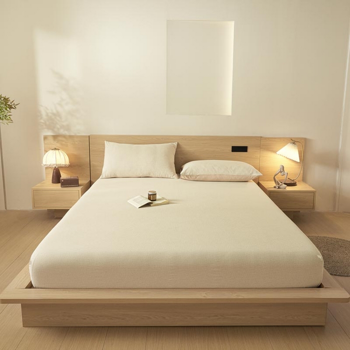 91家纺网 家纺一手货源 找家纺 ab家纺 2025新款简约色织水洗棉床笠 可颂-黄