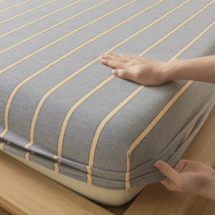 91家纺网 家纺一手货源 找家纺 ab家纺 2025新款简约色织水洗棉床笠 弗兰西-灰