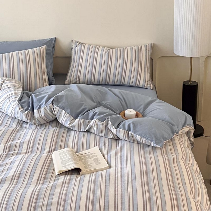 91家纺网 家纺一手货源 找家纺 ab家纺 2024新款色织全棉40支水洗棉条纹四件套  左岸