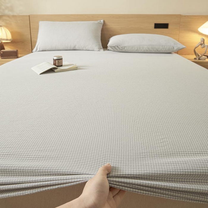 91家纺网 家纺一手货源 找家纺 ab家纺 2025新款简约色织水洗棉床笠 可颂-灰