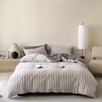 ab家纺 2024新款色织全棉40支水洗棉条纹四件套  天竺棉 稀咖