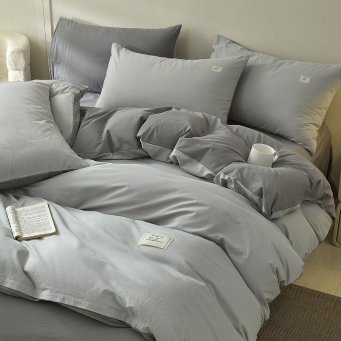 91家纺网 家纺一手货源 找家纺 ab家纺 2025新款色织全棉40支水洗棉四件套--双拼第二组 浅灰深灰