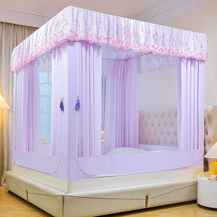 91家纺网 家纺一手货源 找家纺 艾晶美家纺有限公司 2025新款坐式刺绣床帘蚊帐 浪漫紫