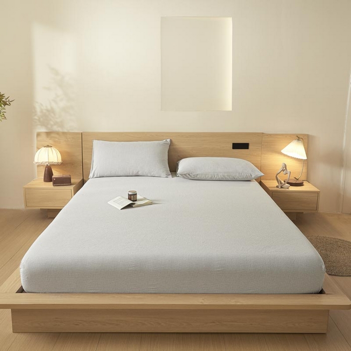 91家纺网 家纺一手货源 找家纺 ab家纺 2025新款简约色织水洗棉床笠 可颂-灰