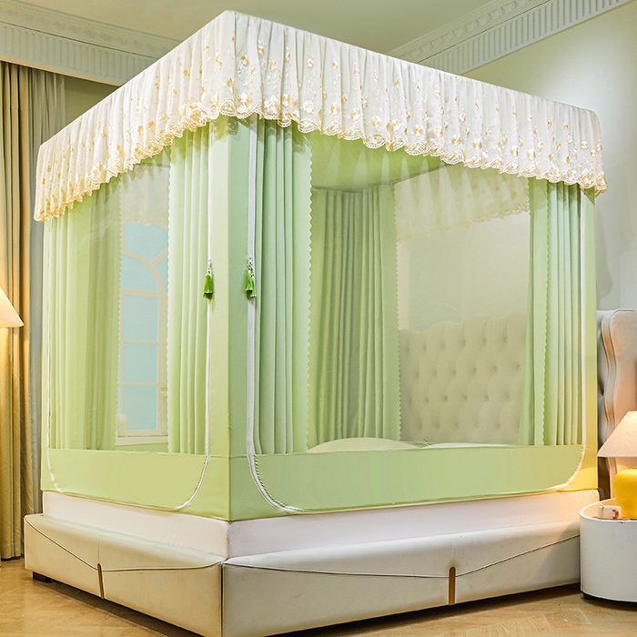 91家纺网 家纺一手货源 找家纺 艾晶美家纺有限公司 2025新款坐式刺绣床帘蚊帐 青果绿