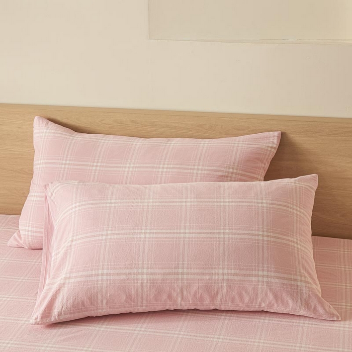 91家纺网 家纺一手货源 找家纺 ab家纺 2025新款简约色织水洗棉床单 希格文-粉