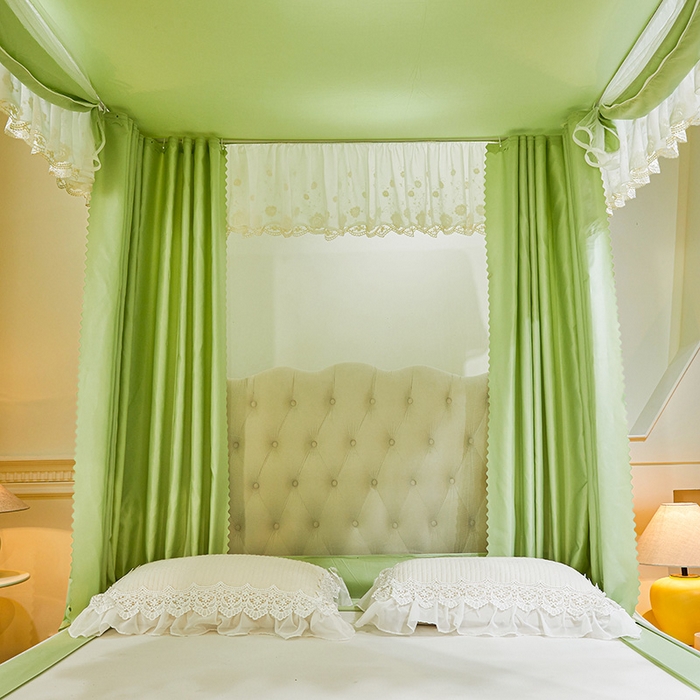 91家纺网 家纺一手货源 找家纺 艾晶美家纺有限公司 2025新款坐式刺绣床帘蚊帐 青果绿
