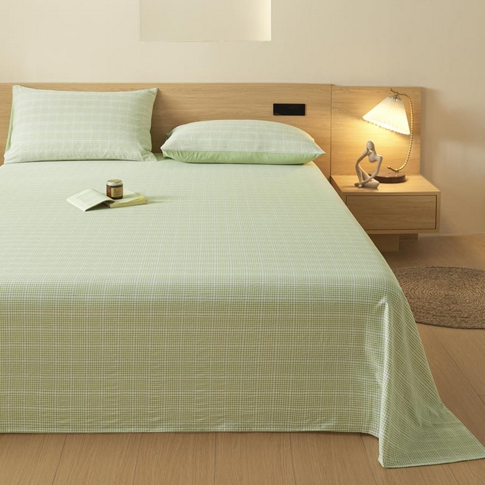 91家纺网 家纺一手货源 找家纺 ab家纺 2025新款简约色织水洗棉床单 可颂-绿