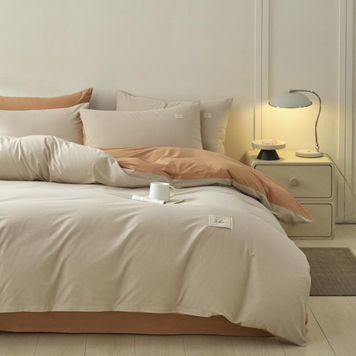 91家纺网 家纺一手货源 找家纺 ab家纺 2025新款色织全棉40支水洗棉四件套--双拼第二组 米咖西柚