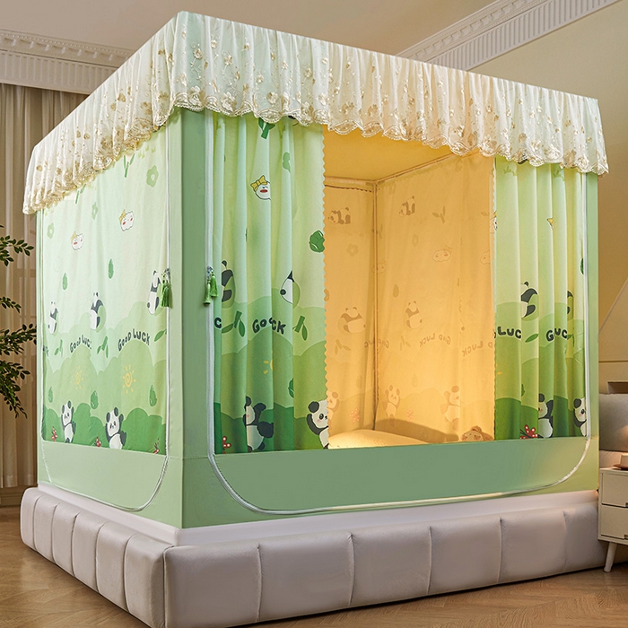 91家纺网 家纺一手货源 找家纺 艾晶美家纺有限公司 2025新款坐式刺绣床帘蚊帐 顽皮熊猫