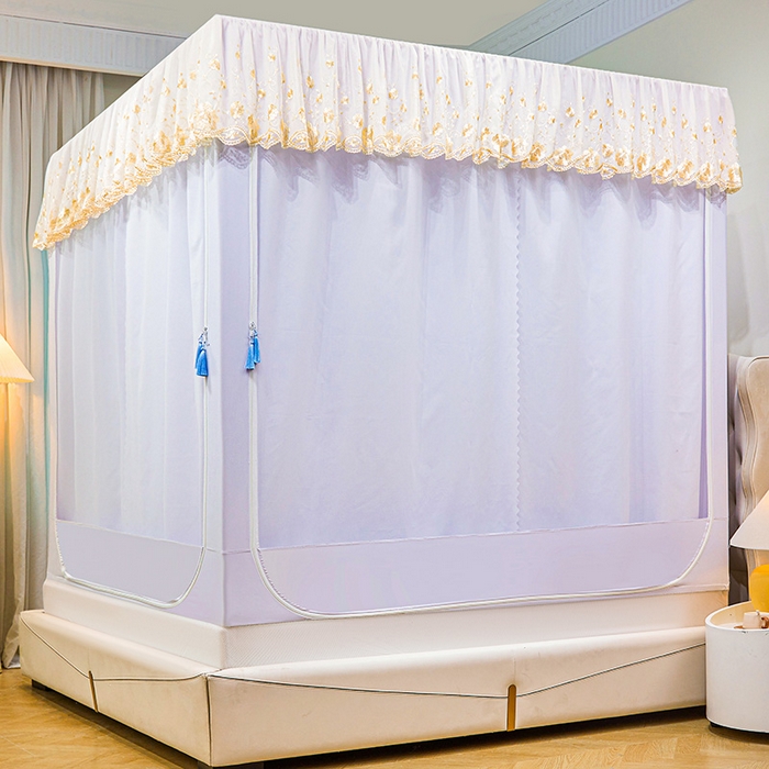 91家纺网 家纺一手货源 找家纺 艾晶美家纺有限公司 2025新款坐式刺绣床帘蚊帐 梦雅灰