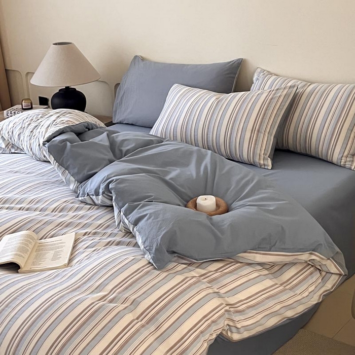 91家纺网 家纺一手货源 找家纺 ab家纺 2024新款色织全棉40支水洗棉条纹四件套  左岸