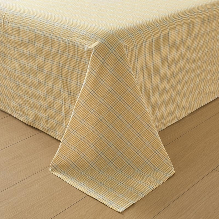 91家纺网 家纺一手货源 找家纺 ab家纺 2025新款简约色织水洗棉床单 芙卡格-黄