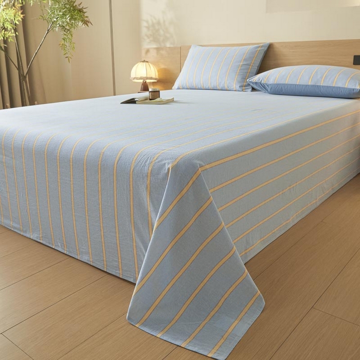 91家纺网 家纺一手货源 找家纺 ab家纺 2025新款简约色织水洗棉床单 弗兰西-蓝