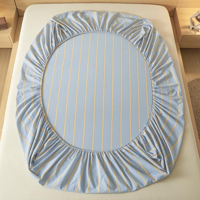 91家纺网 家纺一手货源 找家纺 ab家纺 2025新款简约色织水洗棉床笠 弗兰西-蓝