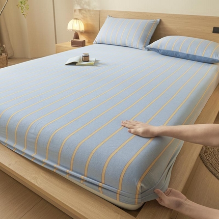 ab家纺 2025新款简约色织水洗棉床笠 弗兰西-蓝