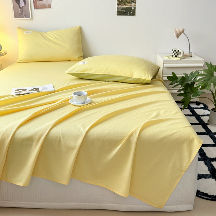 91家纺网 家纺一手货源 找家纺 曼之夏  2025新款全棉纯色单床单系列 杏黄