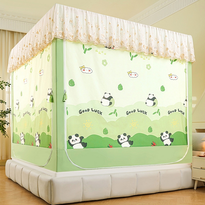 91家纺网 家纺一手货源 找家纺 艾晶美家纺有限公司 2025新款坐式刺绣床帘蚊帐 顽皮熊猫