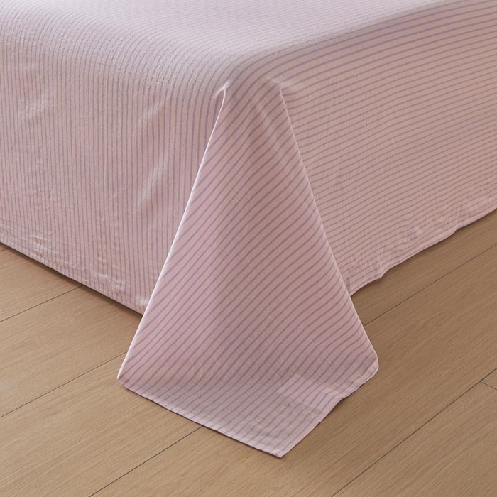 91家纺网 家纺一手货源 找家纺 ab家纺 2025新款简约色织水洗棉床单 余晖-粉蓝