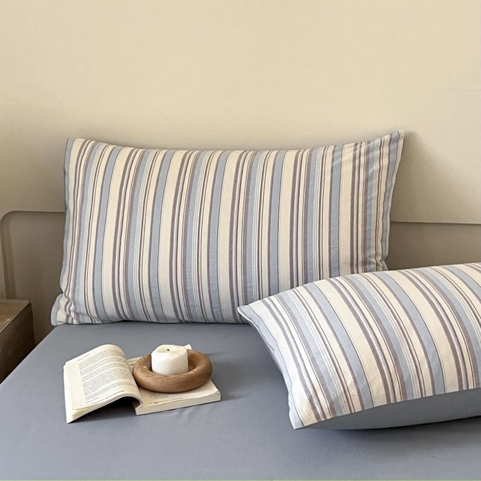 91家纺网 家纺一手货源 找家纺 ab家纺 2024新款色织全棉40支水洗棉条纹四件套  左岸